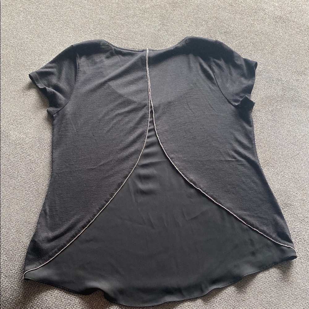 White House Black Market Black Short Sleeve Top with silver bead accent sz Largr